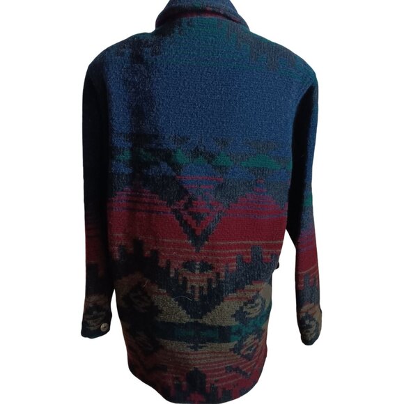 VINTAGE Jacket Womens Large LL Bean Wool Southwest Aztec Navajo Ranch Coat 1990s - Picture 5 of 9